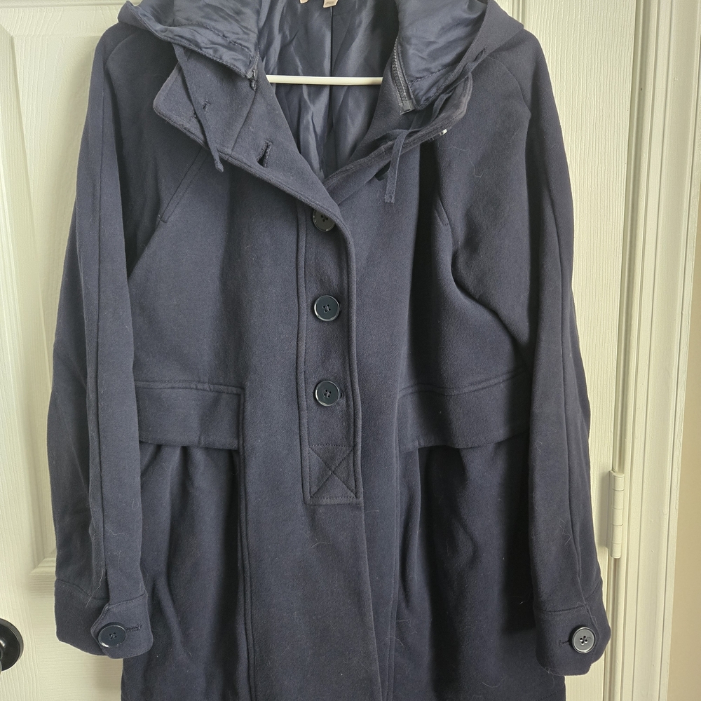 H&M Women's Navy Coat, M/L, with Detachable Hood